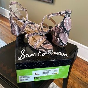 Stacie - leather, snakeskin, strappy block heel sandals